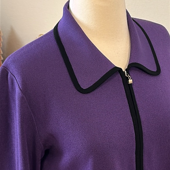 Exclusively Misook Petite Purple Black Stripe Zip Front Jacket size SP - Picture 2 of 15